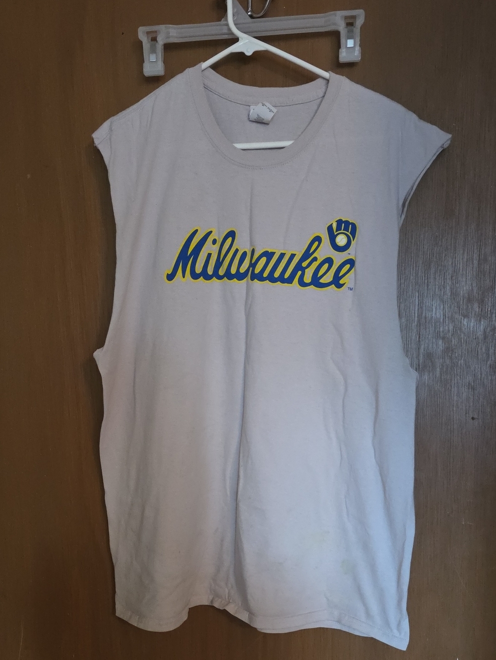 Gildan GRAY Short Sleeve Tee with Blue & Yellow Milwaukee Script